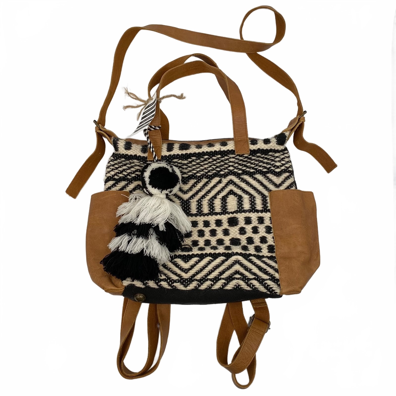Stanley Street Black Cream Woven Tassel Convertible Tote | Os